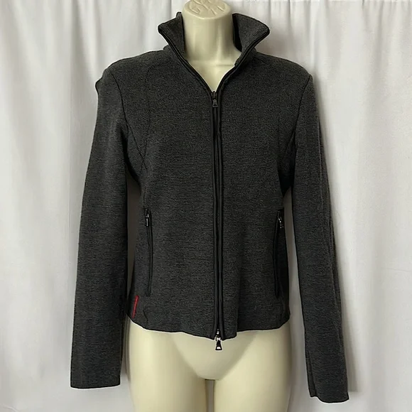 Prada Authenticated Charcoal Gray Wool Zip Up Jacket Coat **Sz 38/US Sz 2**🌺🌺 - Picture 1 of 7